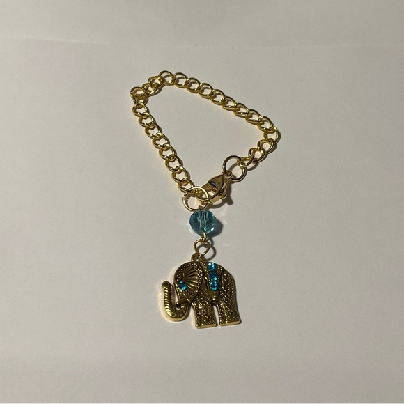 Hand Crafted Stanley Cup Charm Elephant Gold Metal Turquoise Crystals Cup Handle - Picture 4 of 11